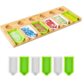 Bamboo Diamond Painting Tray Organizer with 12 Plastic Diamond Art Trays for Drills Sorting and Storage, Diamond Art Accessories for Rhinestone Beads Sorting