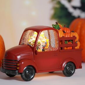 Fall Snow Globe Lantern, Vintage Red Truck Decor Loaded with Pumpkin, Gnomes Fall Decorations for Home, USB/Battery Powered, Fall Harves Autumn Thanksgiving Holiday Party Gifts Decorations