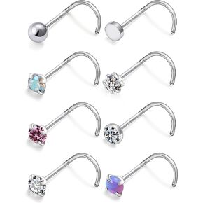 Yaalozei 22G 20G 18G G23 Titanium Nose Ring Studs Hypoallergenic Corkscrew Nose Studs Opal Diamond Nose Stud Silver Nostril Piercings Nose Piercing Jewerly for Women Men CZ 3mm