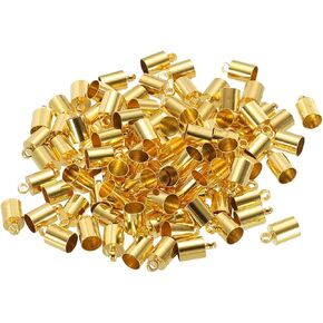 PATIKIL 100Pcs Cord End Caps 5mm End Cap Barrel Beads Kumihimo End Caps Brass for Leather Cord, Tassels, Jewelry Making 5.5mm Length Copper Tone