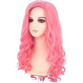 morvally Long Pink Wavy Wig for Kids Costume Rose Pink Synthetic Hair Wigs for Girls Halloween Costume Cosplay (Kids)