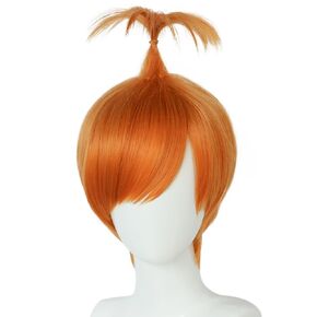 Anogol Hair Cap+ Short Orange Prestyled Ponytail Wig Anxiety Wig Dark Orange Wig Short Orange Wig with Pigtail for Women Men Orange Anime Cosplay Wig Ginger Synthetic Wig for Halloween Party Costume