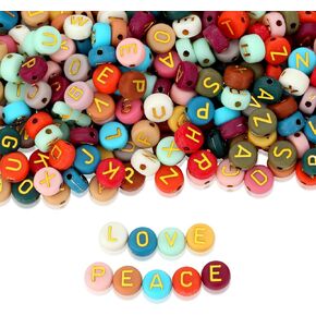 ZHIYUXI 1500PCS Letter Beads Alphabet Beads for Bracelets Acrylic Colorful Letters Gold Round Beads for Friendship Bracelets Necklaces Jewelry Making 4x7mm