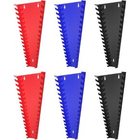 HARFINGTON 6pcs Wrench Organizer, 16-Slot Each Wrench Holder, Wrench Rack Tray Storage For Tool Box, For Wrenches with Size SAE:1/4" - 1" Metric 6mm-24mm, Black, Red, Blue