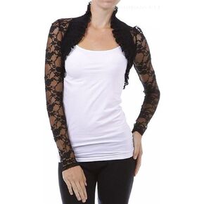 Junior's Long Sleeve Lace Smoked Shrug Bolero, Cropped Jacket Short Cardigan