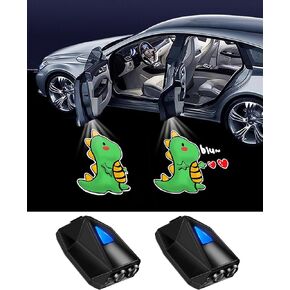 2Pcs Car Door Lights Projector, Rechargeable Dynamic Wireless LED Car Door Puddle Lights, Paste Holeless Welcome Light for Batman & Mustang & All Car Accessories (Running Blue Ice Horse)
