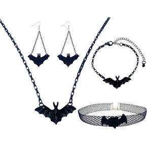 Bat Earrings Necklace Jewelry Set for Women Bat Bracelets Rings Choker Necklace Halloween Women Gothic Jewelry Set