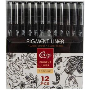 CENGO Set of 12, 0.03 < 2.0 Art Fineliner Ink Technical Drawing Micro-Line Pen,Black Drawing Pens, Fine Point, Artist Illustration, Manga, Anime, Sketching, Waterproof, Multiliner, Office Products