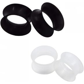 2 PAIR (4pcs) BLACK CLEAR SILICONE EARSKIN TUNNELS Double Flare Gauges Super Ultra Thin Soft Flexible Flesh Plugs 1055