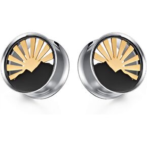 TBOSEN 2PCS Sunrise Style Multi Element Plugs and Tunnels for Ears Stainless Steel Ear Gauges Piercing Hangers Expander Stretchers 0g-1'' in 8mm-25mm
