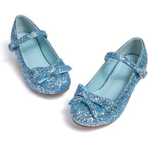 KIDSUN Toddler Little Girls Dress Shoes Heel Mary Jane Bow Flower Wedding Party Shoes Glitter Princess Shoes Flats (Toddler/Little Kid)