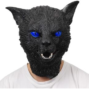 Halloween Cat Head Mask with Devil Eyes for Cat Costume Latex Full Head Mask for Carnival Costume Party Prop