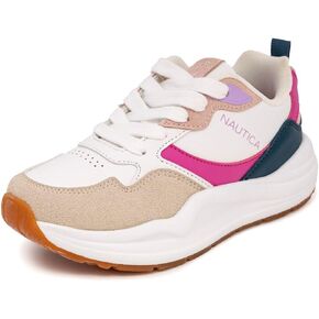 Nautica Girls Fashion Shoe - Lace-Up Low-Top Tennis Sneakers for Big Kids, Little Kids & Toddlers (Regular Heel/Platform Sole)