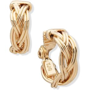 ANNE KLEIN Women's Gold Tone EZ Comfort Clip Hoop Earring featuring braided texture