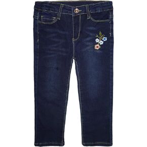 KIDSCOOL SPACE Big Girls Jeans,Elastic Band Inside Maple Leaf Decor Ripped Stretchy Soft Denim Pants