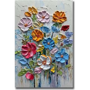 V-inspire Art,24 x 36 Inches Modern 100% Hand-Painted Abstract Colorful 3D Floral Oil Painting on Canvas Full Bouquets Murals Home Wall Decor