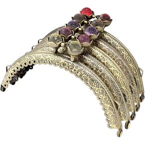 Piutouyar 10 Pcs Metal Purse Frame, Vintage Bag Kiss Clasp Lock, Retro Style Arch Frame Coin Purse Hardware with Lotus Beads Embossed(8.5cm / 3.3inch, Silver)