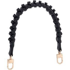 PH PandaHall 17 inch Braided Purse Strap, 1pc Black PU Leather Replacement Handle Short Handbag Strap Top Handle with Golden Hardware for Tote Crochet Pochette Designer Bag