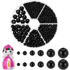 PH PandaHall 1070pcs Black Round Beads, 6 Sizes Smooth Spacer Beads ABS Plastic Pearl Beads Satin Luster Craft Beads for Bracelet Necklace Earring Jewelry Making, 3/4/5/6/8/10mm
