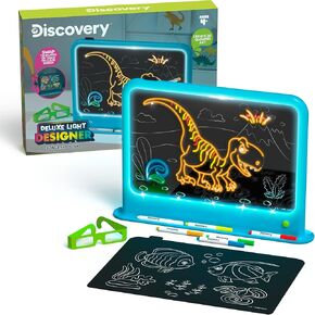 Discovery™ Deluxe Light Designer 6-In-1 Art Board – Includes 3D Glasses, 6 Washable Markers, Templates, 12 Light Modes| Kids Drawing Tablet, LED Scribble Doodle Electronic Drawing Pad Activity Toy Set