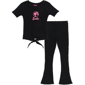 Barbie Girls Rib Knit T-Shirt and Flare Pants Outfit Set Toddler to Big Kid Sizes (2T - 14-16)