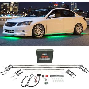 LEDGlow 4pc Green Flexible Car Slimline LED Underbody Underglow Accent Neon Lighting Kit - 4 Unique Patterns - Water Resistant, Low Profile Tubes - Includes Control Box & Remote