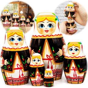 AEVVV Ukrainian Baboushka Nesting Dolls Set of 5 pcs - Matryoshka Dolls in Slavic Clothing - Handmade Ukrainian Gifts - Ukrainian Doll - Stacking Dolls Wooden