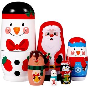 Ciieeo 6pcs Russian Nesting Dolls Matryoshka Stacking Nested Set Wooden Matryoshka Dolls for Kids Christmas Handmade Nesting Dolls Russian Dolls for Birthday