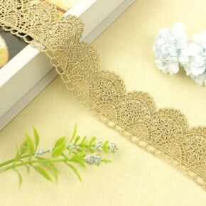 IDONGCAI Gold Ribbon Gold lace Ribbon Embroidery Metallic Venice Lace Edging Trimming Fabric for Cake Fringe,Wedding Bridal Dress,Costume or Jewelry,Crafts and Sewing (Gold Trim 2#)