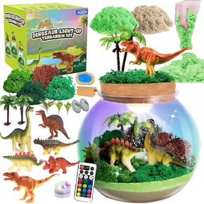 Dinosaur Light-Up Terrarium Kit for Kids- Dinosaur Birthday Gifts for Boys Ages 4 5 6 7 8-12 Year Old- Dinosaur Toys for Boys with Multicolor LED Light & Remote
