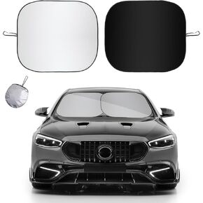 2 PCS Car Windshield Sun Shade, 31 × 28 Inches Thickened Sunscreen Auto Windshield Sunshade, Silver Coated Fabric Vehicle Sun Blocking Shades, Universal Car Accessories