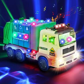 Garbage Truck Toys with Music 4D Led Light Automatic Bump Light up Toys Garbage Truck Engine Push Car Toy Vehicle Trash Truck for Toddler Kids Toy 3 4 5 Year Old Up Boy Girl Birthday Gift