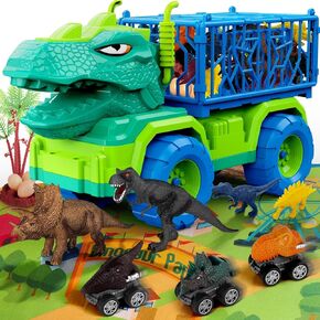 19 in 1 Dinosaur Toys for Kids 3-5 5-7, Dinosaur Truck Set for Toddlers with 3 Pull Back Cars, 8 Dino Figures, Christmas and Birthday Gifts Toy for 3 4 5 6 7 Years Old Boys and Girls