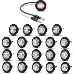 Meerkatt (Pack of 20 3/4 Inch Mini Round Clear Lens Amber LED Bright Light Side Marker Lamp w/Plug Resin Waterproof Truck Lorry Bus Pickup 12v DC 3LED-DC