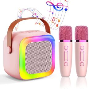 Mini Karaoke Machine for Kids Teen Adults, Kids Karaoke Machine with 2 Wireless Microphones and LED Lights Toys for Christmas Birthday Party, Home, Gifts for 4 5 6 7 8 9 10 11 12+ Years Girls Boys