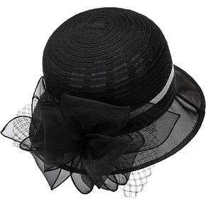 Women Kentucky Organza Derby Hat - Bridal Wedding Church Tea Party Wide Brim Summer Sun Cap