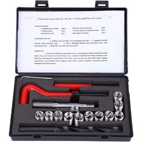 17PCs M12x1.5 Thread Repair Kit, Stainless Steel Metric Thread Repair Insert Drill Hex Wrench Screw Tap Set with Storage Box for Auto Parts Repairing