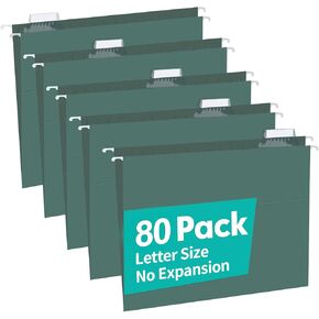 HERKKA Hanging File Folders, 80 Pack Reinforced Letter Size Hanging Folders with Heavy Duty 0 Inch Expansion, Designed for Bulky Files, Medical Charts, 1/5-Cut Adjustable Tabs, Green