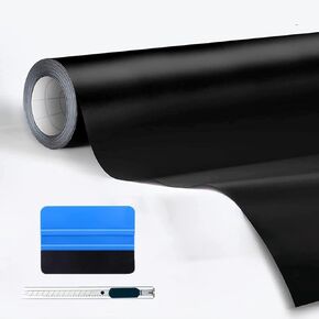 Carbon Fiber Vinyl Wrap 10ft x 1ft Self Adhesive Film with 2 Pcs Tool Kit, Black Vinyl Wrap Bubble Free with Air Release Technology, Perfect for Car DIY Exterior Interior Protect (Black Carbon Fiber)