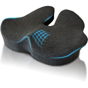 Memory Foam Lumbar Support Cushion for Office Chair – Ergonomic Seat Cushion for Tailbone & Lower Back Pain Relief – Breathable Coccyx Cushion for Car & Desk Chairs (Grey)