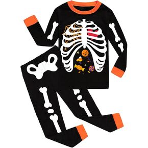Toddler Boys Halloween Pajamas Glow in The Dark Skeleton Pjs Cotton Sleepwear 2 Piece Pant Sets Halloween Outfit for Kids