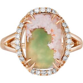 Cushion Shaped Green Aquaprase Cabochon with White Topaz Split Shank Oval Halo Ring for Women in 925 Sterling Silver with 14k Rose Gold Plating Anniversary Ring Size 5 to 10 by LeVian