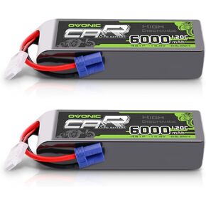 OVONIC 4S LiPo Battery 6000mAh 14.8V 120C RC Battery with EC5 Connector (2 Pack)
