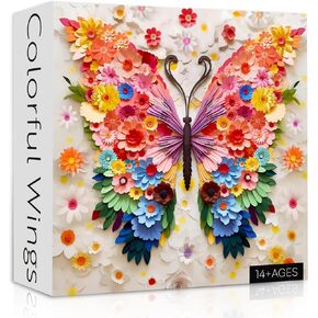 Butterfly Puzzles for Adults 1000 Pieces, Challenging Colorful Flower Butterflies Puzzles Puzzle with Paper Art, Difficult Animal Plant Jigsaw Puzzles for Adults