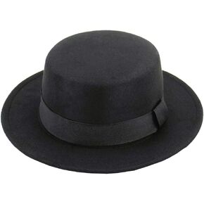 1Pcs Unisex Black Classic Fedora Flat Brim Hat Panama Style Jazz Hat with Belt for Winer Autumn
