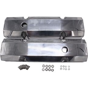 1 Set SHLPDFM Fabricated Aluminum Clear Coated Tall Valve Covers with 1.250" Breather Holes Fits for Small Block Chevy SBC 283 305 327 350 383 400 V8 Engines 1958-86