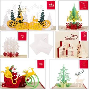 Kesoto Christmas Pop Up Greeting Cards with Envelopes, 3D Merry Christmas Card Holiday Pop Up Cards Xmas - Pack of 6