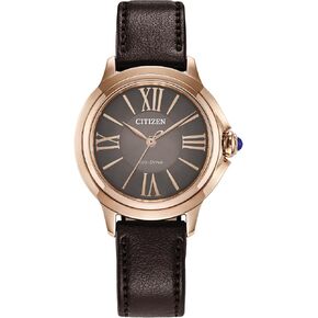 Citizen Women's Eco-Drive Ceci, Rose Gold-Tone Stainless Steel Watch, Brown Apple Leather Strap, 3 Hand, Brown Dial (Model: EM1163-09X)