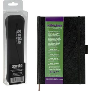 Jerry's Artarama Back to School Sketch Book Bundle - Reflexions 5x7" Hard Bound 80 Sheet Sketchbook, 70lb Acid-Free Paper and Silicone Notebook Pencil Pouch with Elastic Strap - Fits 8-11" Notebook