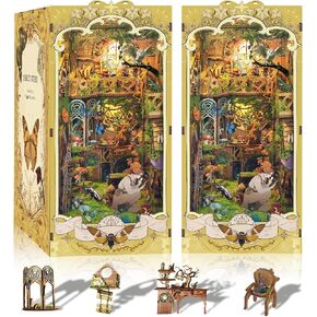 CRIOLPO Book Nook Kit - 3D Wooden Puzzle Book Nook Kit - DIY Miniature Doll House for Adults and Teens, Featuring LED Sensor Lights for Enchanting Bookshelf Decor(Flower Room)